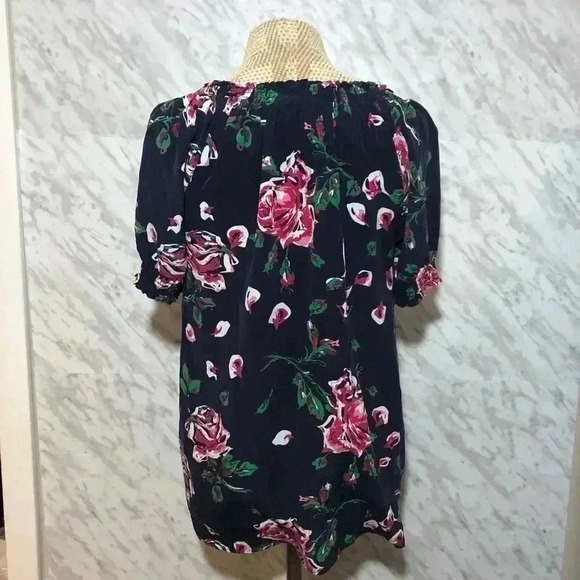 Joie  Silk Floral Top Navy Size Medium - Picture 3 of 6